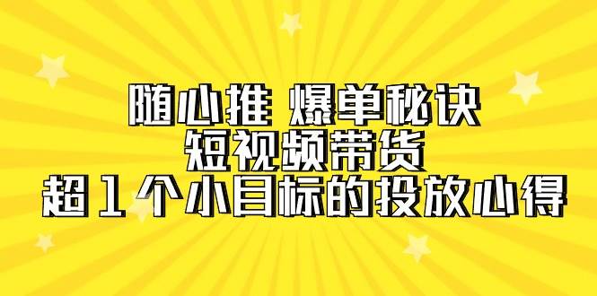 随心推 爆单秘诀，短视频带货-超1个小目标的投放心得（7节视频课）-云创网