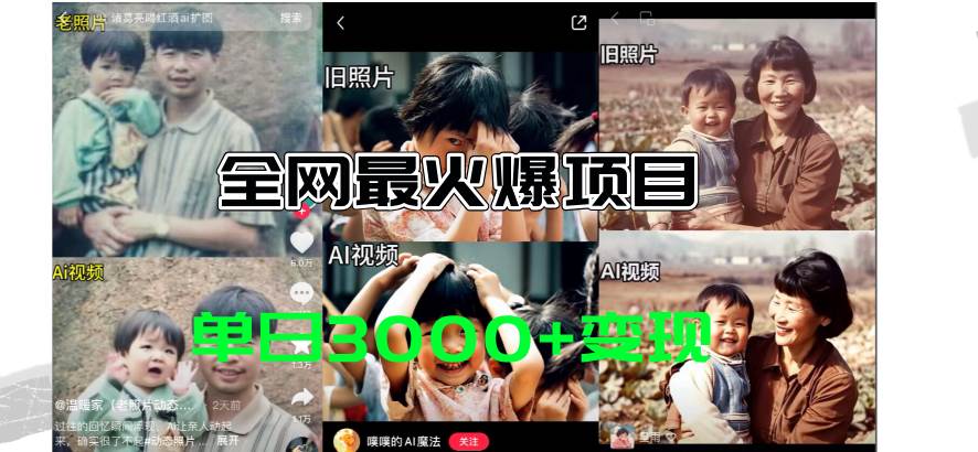 全网爆火的AI让老照片动起来教程，蹭热点日赚3000+，内含免费工具一键…-云创网