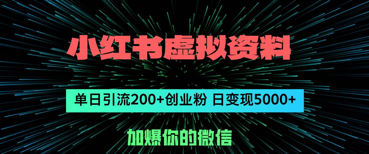小红书虚拟资料日引流200+创业粉，单日变现5000+-云创网