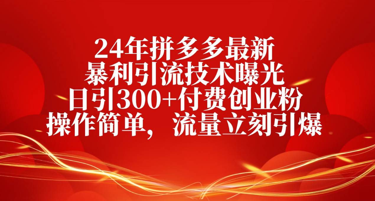 24年拼多多最新暴利引流技术曝光，日引300+付费创业粉，操作简单，流量…-云创网