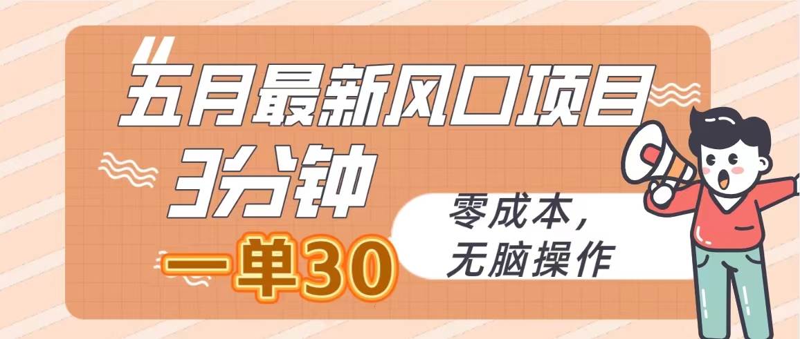 五月最新风口项目，3分钟一单30，零成本，无脑操作-云创网