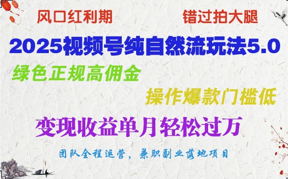 2025视频号纯自然流玩法5.0，绿色正规高佣金，操作爆款门槛低，变现收益单月轻松过万-云创网