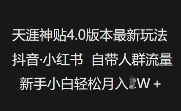 天涯神贴4.0版本最新玩法，抖音·小红书自带人群流量，新手小白轻松月入过W-云创网