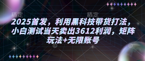 2025首发，利用黑科技带货打法，小白测试当天卖出3612利润，矩阵玩法+无限账号【揭秘】-云创网