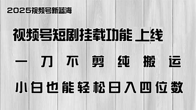 视频号短剧挂载功能上线，一刀不剪纯搬运，小白也能轻松日入四位数-云创网
