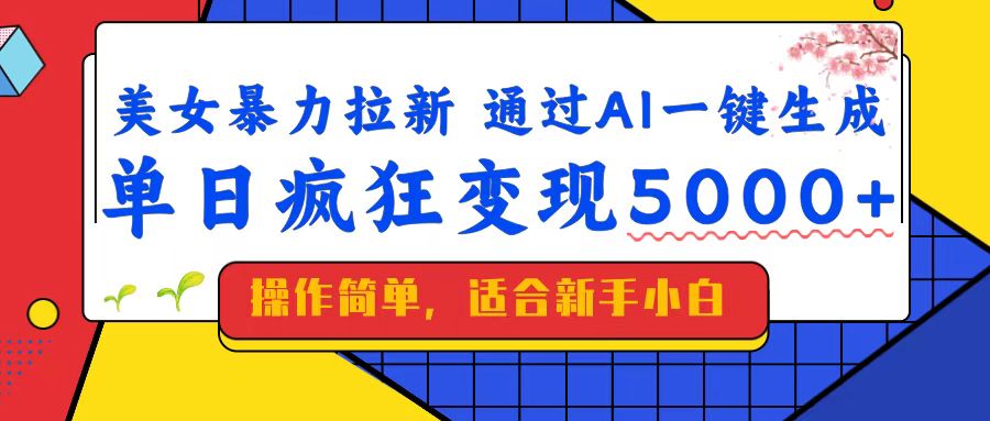 美女暴力拉新，通过AI一键生成，单日疯狂变现5000+，纯小白一学就会！-云创网