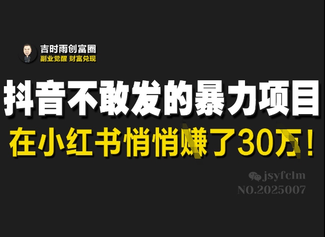 抖音不敢发的暴利项目，在小红书悄悄挣了30W-云创网