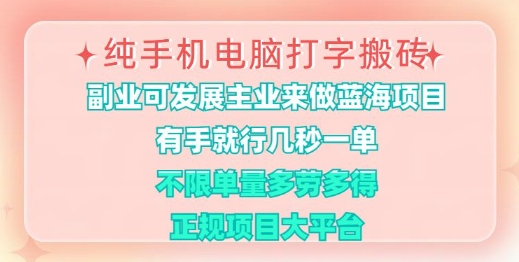 纯手机电脑打字搬砖，有手就行，几秒一单，多劳多得，正规项目大平台【揭秘】-云创网