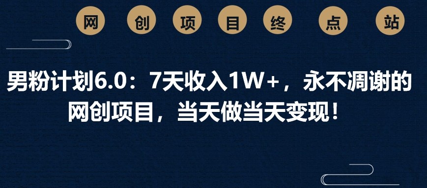 男粉计划6.0：7天收入1W+，永不凋谢的网创项目，当天做当天变现！-云创网