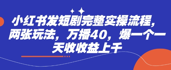 小红书发短剧完整实操流程，两张玩法，万播40，爆一个一天收收益上千-云创网