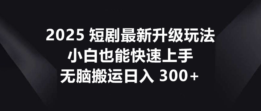 2025短剧最新升级玩法，小白也能快速上手，无脑搬运日入300+-云创网