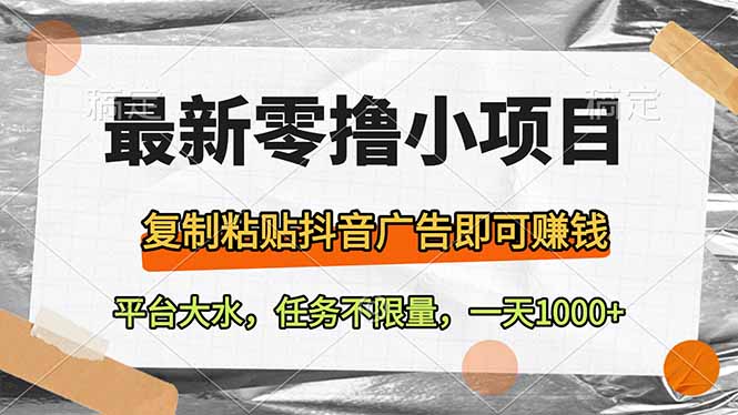 最新零撸小项目，复制粘贴抖音广告即可赚钱，平台大水，任务不限量，一…-云创网
