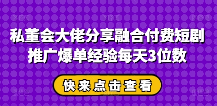 私董会大佬分享融合付费短剧推广爆单经验每天3位数-云创网