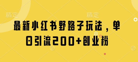 最新小红书野路子玩法，单日引流200+创业粉-云创网