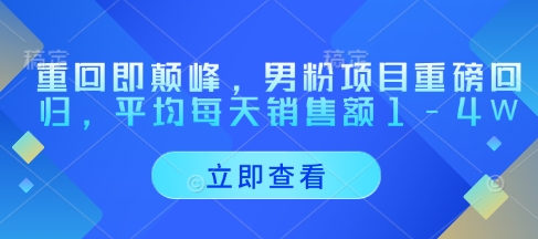 重回即颠峰，男粉项目重磅回归，平均每天销售额1-4W-云创网